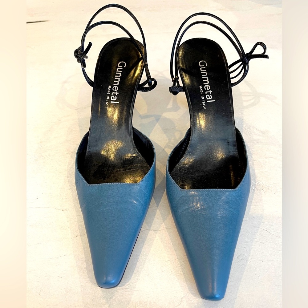 Blue Pointed Toe Slingback Heels